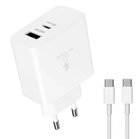 Carregador / Adaptador de Parede Samsung 35W / Dual Port (USB-C / USB-A) + Cabo USB-C - USB-C - Branco