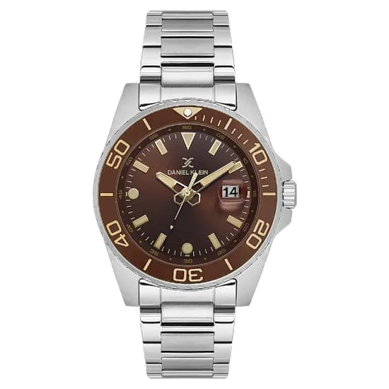 Relogio Analógico Masculino Daniel Klein DK.1.13990-3 Premium Gent / Pulseira de Aço Inoxidável - Prata/Marrom