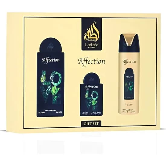 Kit Perfume Lattafa Pride Affection Edp 100ML + Spray 200ML + Miniatura 20ML - Unissex