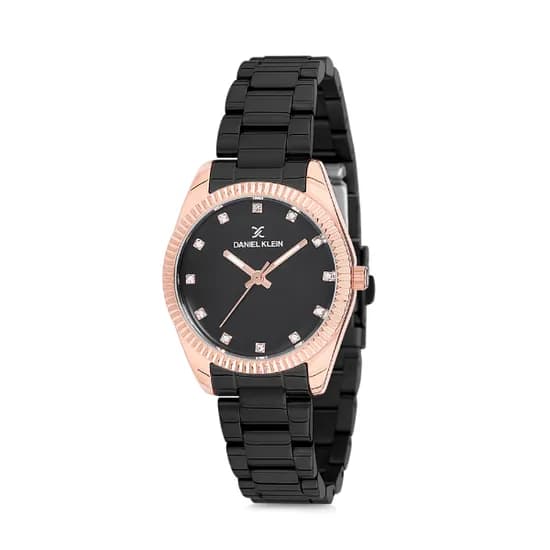 Relógio Analógico Feminino Daniel Klein Premium DK12180-4 - Preto e Rosa Ouro
