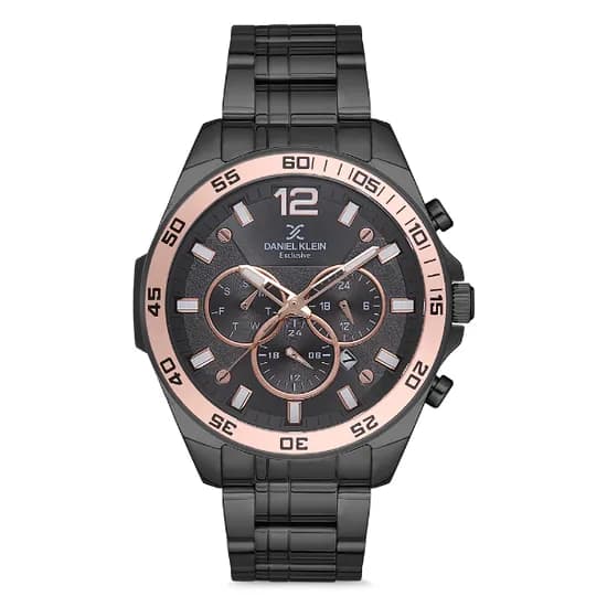 Relogio Analógico Masculino Daniel Klein DK.1.12734-4 Exclusive Gents / Pulseira de Aço Inoxidável - Preto/Rose Gold