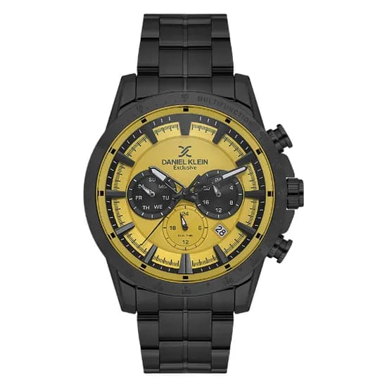 Relogio Analógico Masculino Daniel Klein DK.1.14005-4 Exclusive Gent / Pulseira de Aço Inoxidável - Preto/Amarelo