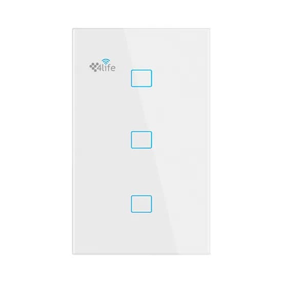 Interruptor de Parede 4LIFE Zigbee Smart Wall 3 Gang Light Touch Switch FLT3SWZ / com 3 Botões / Bluetooth / Compativel com Alexa e Google Home / 100-240V ~50/ 60HZ / App Smart Life - Branco