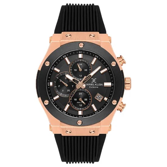 Relogio Analógico Masculino Daniel Klein DK.1.14228-4 Exclusive Gent / Pulseira de Silicone - Preto/Rose Gold
