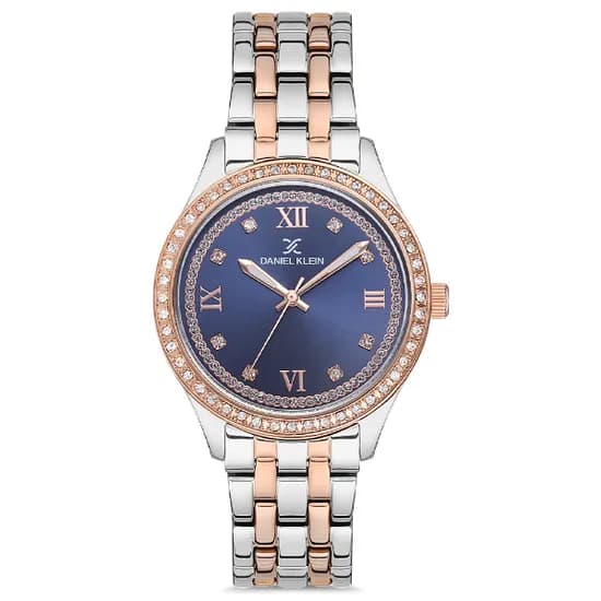 Relógio Analógico Feminino Daniel Klein DK.1.12699-4 Premium Ladies / Pulseira de Aço Inoxidável - Prata/Rose Gold/Azul