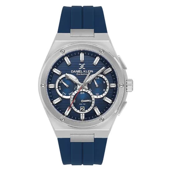 Relogio Analógico Masculino Daniel Klein DK.1.14072-3 Exclusive Gent / Pulseira de Silicone - Azul/Prata