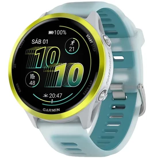 Relógio Garmin Forerunner 570 010-02971 47 MM com GPS/Bluetooth - Translucent Whitestone/Turquoise