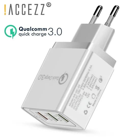QC3.0 3-Port USB Carregador Parede Rápido Adaptador Poder Pa