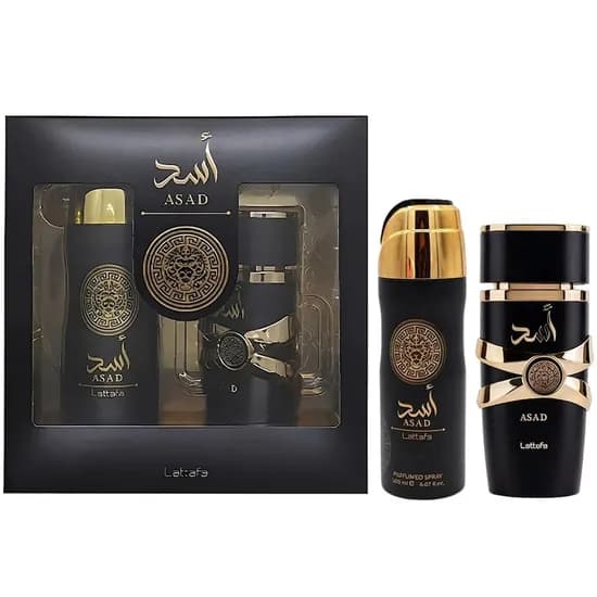 Kit Perfume Lattafa Asad Edp 100ML + Spray Corporal 200ML - Masculino 2 Peças