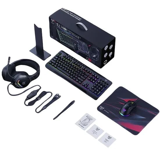 Kit Gamer Onikuma TZ5008 5 Em 1 Teclado + Mouse + Mousepad + Fone de Ouvido + Suporte