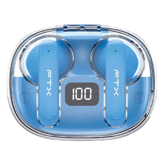 Fone de Ouvido Sem Fio FTX E80-BL com Bluetooth 6.0 / Microfone / Touch / IPX6 - Azul
