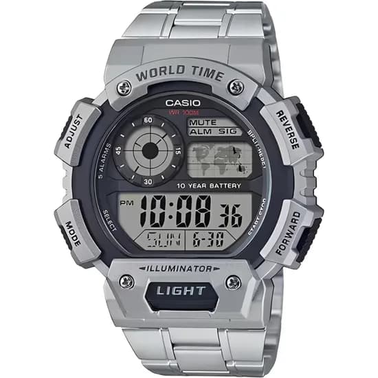 Relógio Casio World Time AE-1400WHD-1AVDF Digital - Prata/Preto