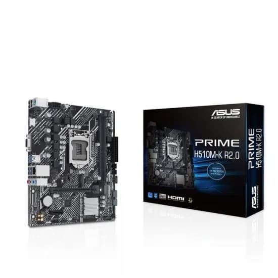 Placa Mãe 1200 Asus Prime H510M-K R2.0 2XDDR4, 1XM.2 Nvme, 1XVGA D-Sub, 1XHDMI 2.1, 1XDISPLAYPORT 1.4, 2XUSB-A 2.0, 4XUSB-A 3.2, 1XRJ45 Gigabit, 1XAUDIO, M-ATX