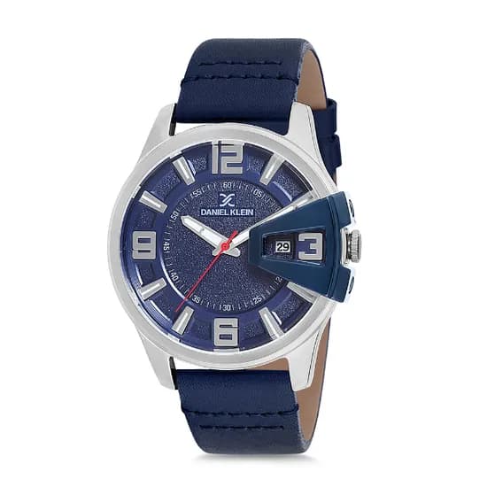 Relogio Analógico Masculino Daniel Klein DK12161-6 Premium Gents / Pulseira de Couro Genuino - Azul/Prata