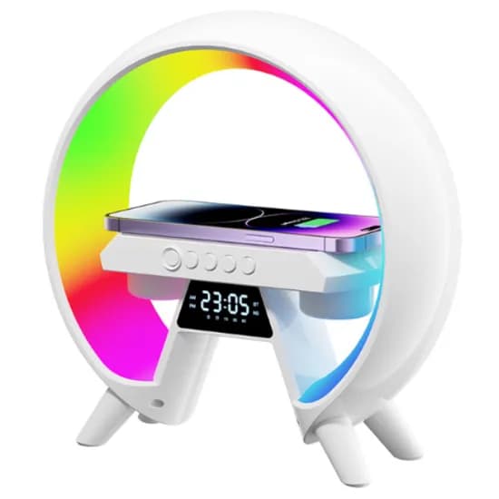 Luminaria de Mesa LED Keen PS-02 Charging Speaker / RGB / 15W / Carregador Sem Fio / Bluetooth / Alto-Falante - Branco