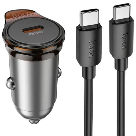 Carregador Veicular Hoco NZ16 30W USB-C/USB-C - Metal Grey