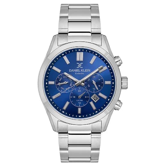 Relogio Analógico Masculino Daniel Klein DK.1.14213-3 Exclusive Gents / Pulseira de Aço Inoxidável - Prata/Azul