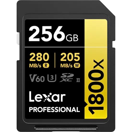 Cartão de Memória SD Lexar Professional Gold 1800X 280-205 MB/s C10 U3 V60 Uhs-II 256 GB (LSD1800256G-BNNNG)
