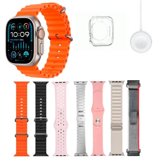 Kit Relogio Smartwatch Ultra 2 S100 / 7 Em 1 / 49MM / com Bluetooth + 7 Pulseiras - Gold