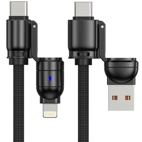 Cabo G-Tide Bullet Power WC155-5 / 4 Em 1 / USB-C + Lightning + USB / 1.5 Metros / Nylon - Preto