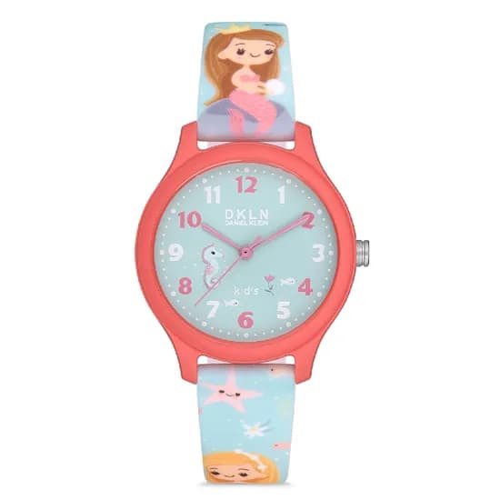 Relogio Analógico para Criança Daniel Klein DK.1.12764-2 DKLN Kids / Pulseira de Silicone - Azul Claro/Coral
