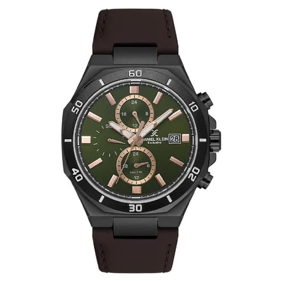 Relogio Analógico Masculino Daniel Klein DK.1.14003-4 Exclusive Gent / Pulseira de Couro - Marrom/Preto/Verde