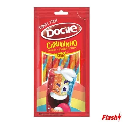 Bala de Gelatina Docile Canudinho Colorido Morango Cítrico 70G