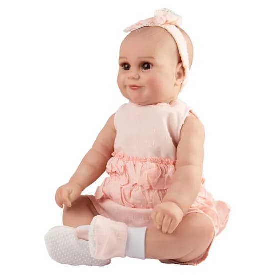 Boneca Baby Reborn V-120 - 48CM - Silicone - Vestido Salmão