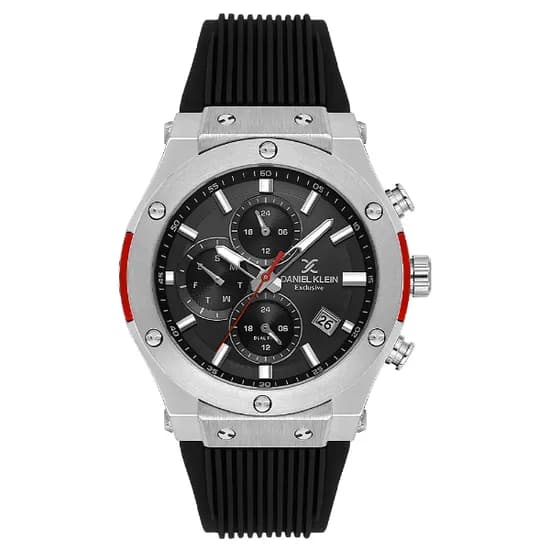 Relogio Analógico Masculino Daniel Klein DK.1.14228-1 Exclusive Gent / Pulseira de Silicone - Preto/Prata
