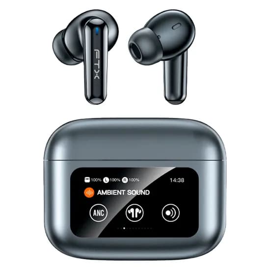 Fone de Ouvido Sem Fio FTX E56L-GY com Bluetooth 6.0 / Microfone / Touch / IPX6 - Cinza