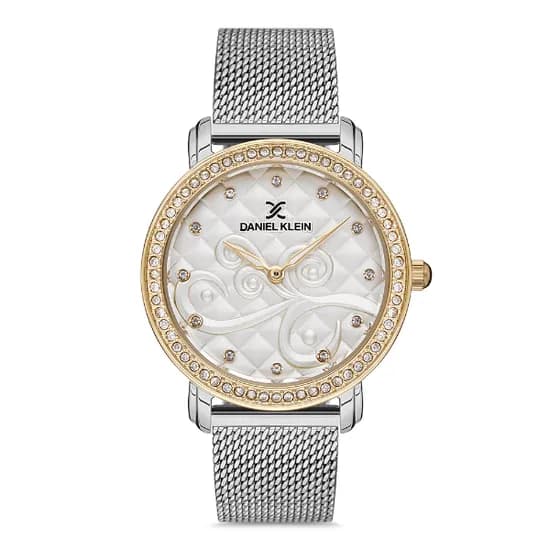 Relógio Analógico Feminino Daniel Klein DK.1.12730-4 Premium Ladies / Pulseira de Malha - Prata/Dourado