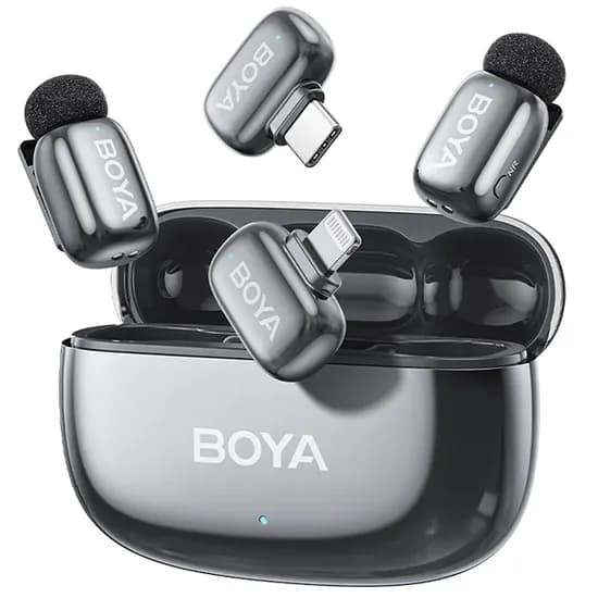 Microfone Sem Fio para Smartphone Boya Mini 2-01 com Lightning e USB-C - Prata