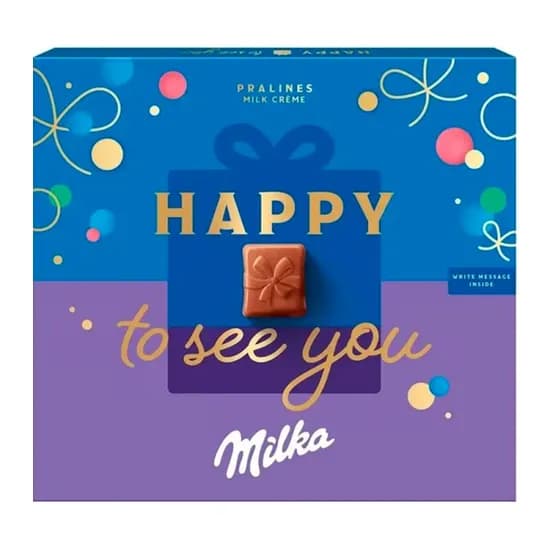 Caixa de Chocolate Milka Recheio Creme de Leite Happy To See You 110G