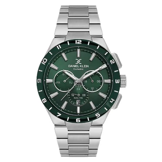 Relogio Analógico Masculino Daniel Klein DK.1.14079-2 Exclusive Gents / Pulseira de Aço Inoxidável - Prata/Verde