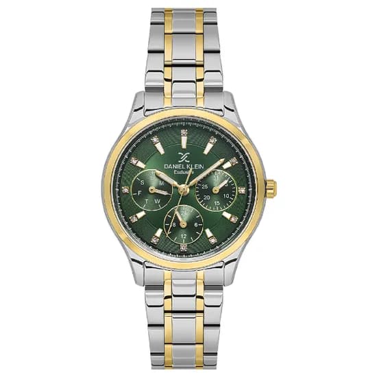 Relogio Analogico Feminino Daniel Klein DK.1.14089-5 Exclusive Lady / Pulseira de Aço Inoxidável - Prata/Verde