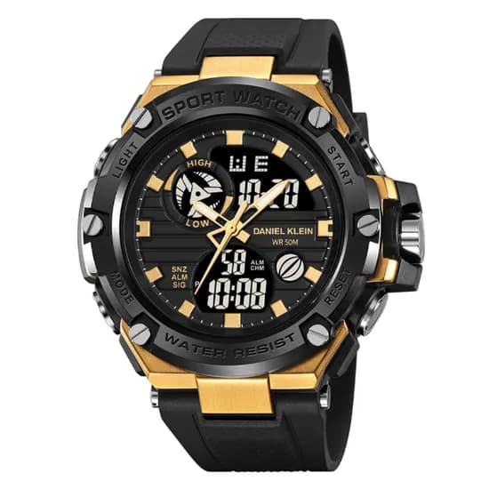 Relogio Digital Masculino Daniel Klein DK.2119-1 Summer 25 / Pulseira de Silicone - Preto/Dourado