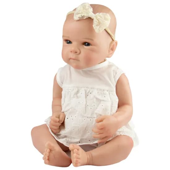 Boneca Baby Reborn V-129 - 48CM - Silicone - Roupa Vestido Branco