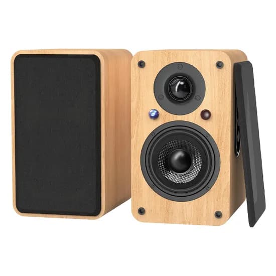 Speaker / Caixa de Som Bookshelf Lonpoo LP-42X com Bluetooth / Aux / Coaxial / Optico/ USB / Controle Remoto - Marrom Claro