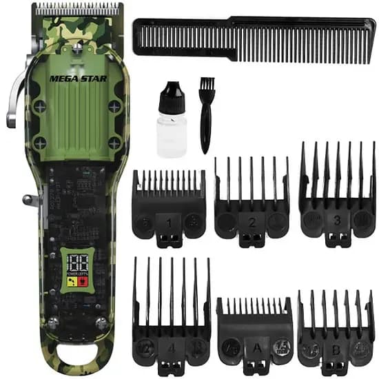 Máquina de Cortar Cabelo Megastar QWE024 Recarregável - Transparente/Camuflado