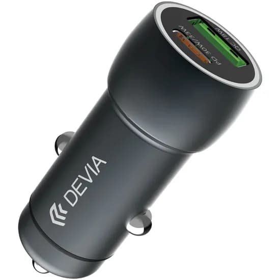 Carregador Veicular Devia 30W USB-C e Qualcomm 3.0 - Cinza