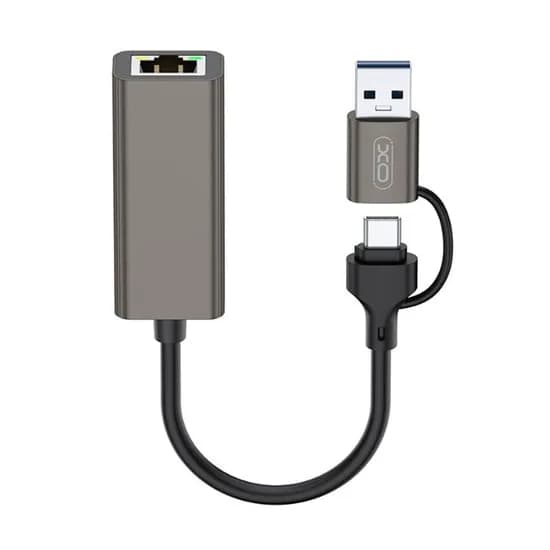 Adaptador Hub Xo HUB018 USB-A/Type-C/RJ45 - Preto