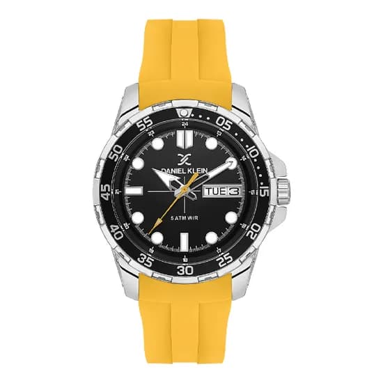 Relogio Analógico Masculino Daniel Klein DK.1.13911-3 Premium Gents / Pulseira de Silicone - Amarelo/Prata