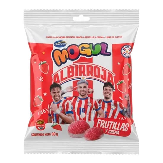 Bala de Gelatina Arcor Mogul Albirroja Morango e Creme Pacote 80G