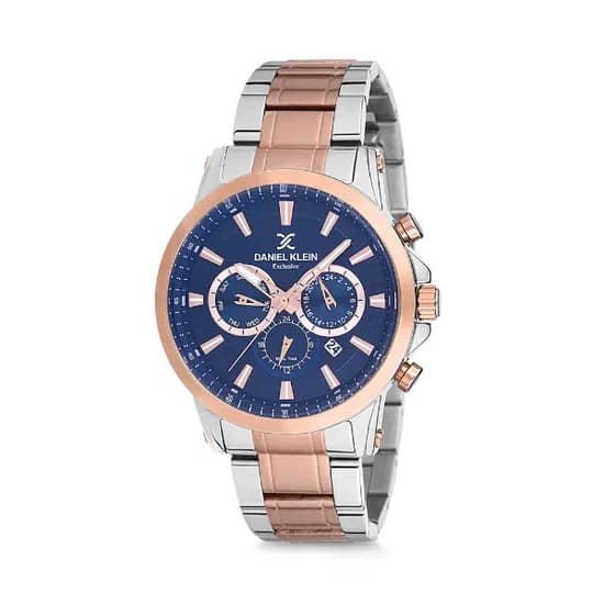 Relógio Analógico Masculino Daniel Klein Exclusive DK12224-3 - Prata e Rosa Ouro
