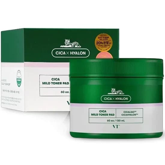 Almofadas Tônicas VT Cosmetics Cica Mild Toner Pad de 60 Unidades