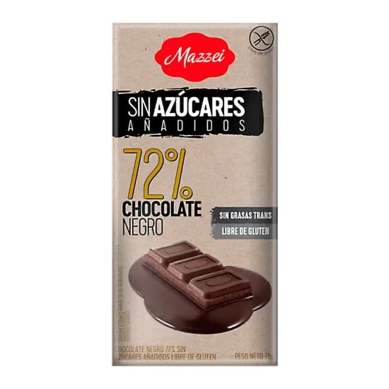 Barra Chocolate Sem Açucar Mazzei Befit 72% Cacao 75G