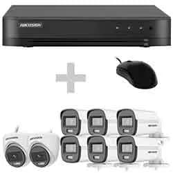 CCTV de Vigilância DVR Hikvision KIT-7208HGHI-8CAM/ HL Turbo HD 2+6CAM / HDMI / VGA / USB / Lan / Rca - Preto + Mouse
