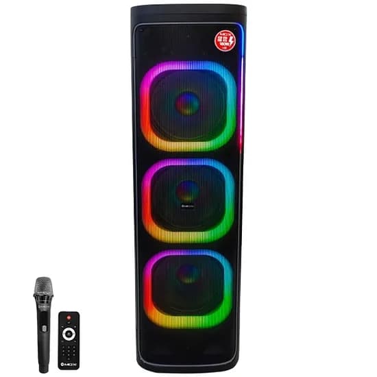 Caixa de Som / Speaker Mox MO-T1221 / 3 de 12" / 180W / Microfone / Bluetooth / USB / FM / Aux - Preto
