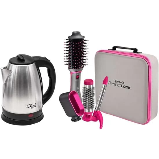Kit Escova Secadora Quanta Perfectlook QTKCS7001 1300W (2V) + Chaleira Krab KB2L 1500W 2L (220V)