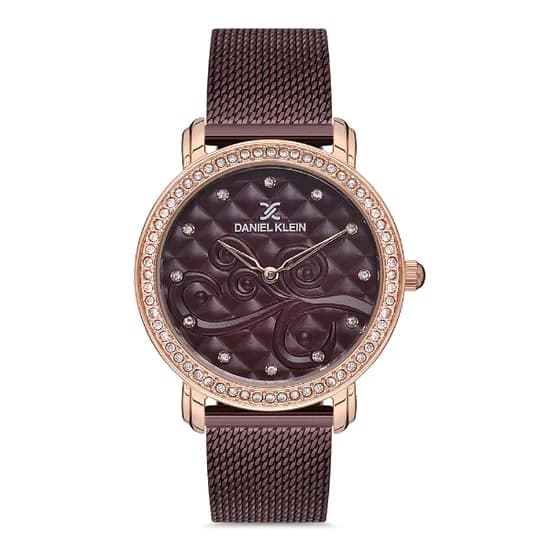 Relógio Analógico Feminino Daniel Klein DK.1.12730-7 Premium Ladies / Pulseira de Malha - Bordô/Rose Gold